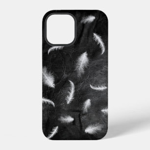 Coque iPhone 12 Plumes sur cuir noir