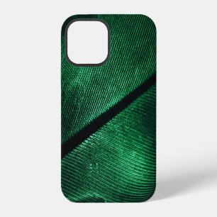 Coque iPhone 12 Plumes Vertes, Belle Texture Motif.