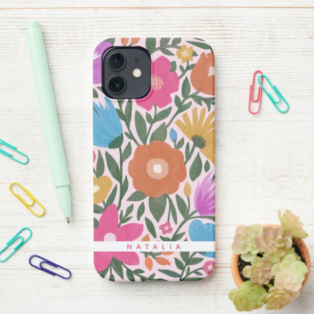 Coque iPhone Plutôt Gras Peint Florales De Printemps | Nom (Sur le bureau)