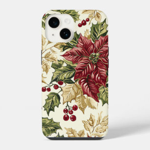 Coque Pour iPhone 14 Poinsettia de Noël Champagne Rouge Holly Christmas