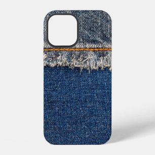 Coque iPhone 12 Point droit avec fil orange sur denim décoloré