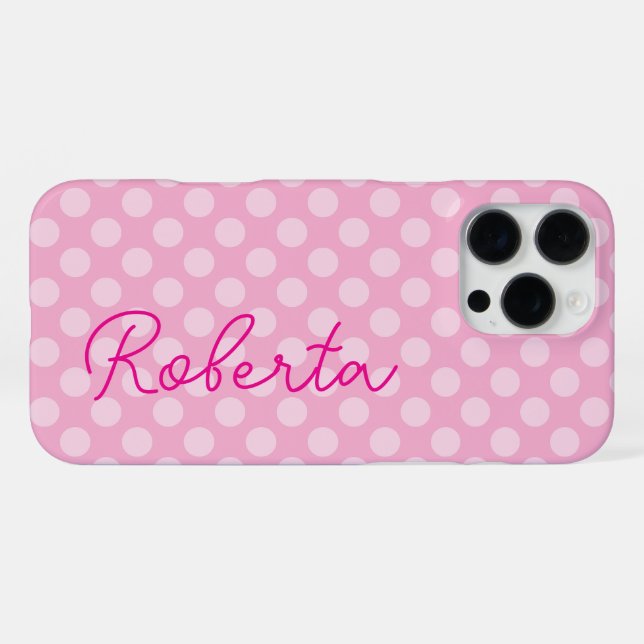Coque iPhone Point Polka rose clair personnalisé (Verso Horizontal)