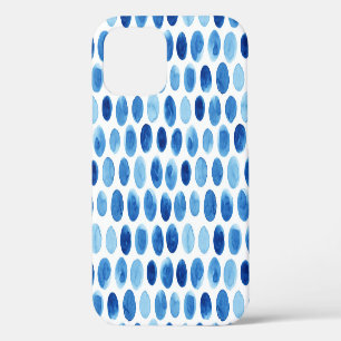 Coque iPhone 12 Points bleus, motif sans couture à l'aquarelle.