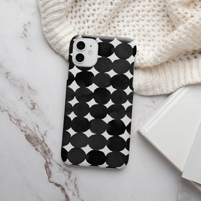 Coque iPhone Points de aquarelle noirs élégants (Créateur téléchargé)
