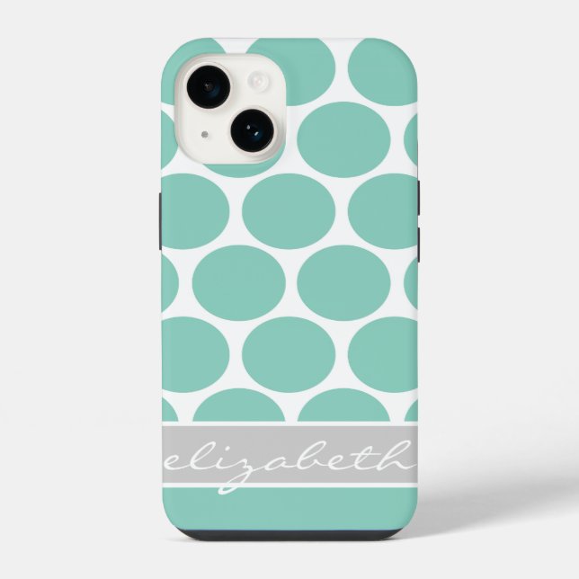 Coque iPhone Points de module Aqua Monogramme personnalisé (Verso)