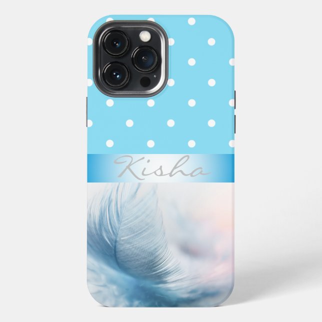 Coque iPhone Points de plumes bleues personnalisés (Verso)