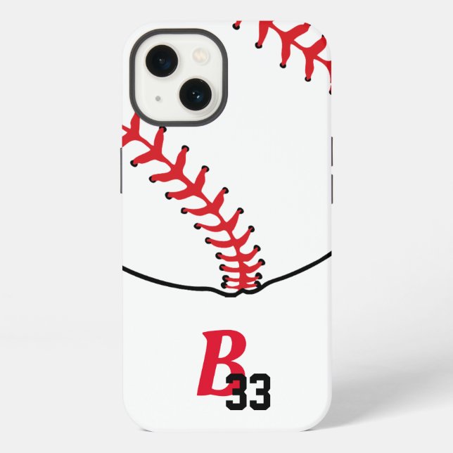 Coque iPhone Points de suture de baseball Monogramme et numéro  (Verso)