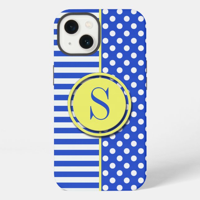 Coque iPhone Points et rayures bleu royal - Monogramme STaylor (Verso)