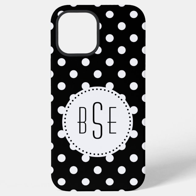 Coque iPhone Points noirs et blancs avec monogramme (Verso)