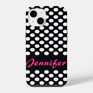 Coque Pour iPhone 14 Points noirs et blancs Nom personnalisé