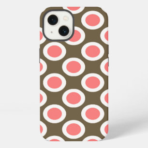 Etui iPhone 13 Points rétro encerclés, taupe et rose corail