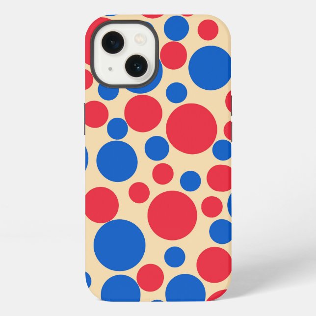 Coque iPhone Points Rouge Et Bleu Sur Tan (Verso)