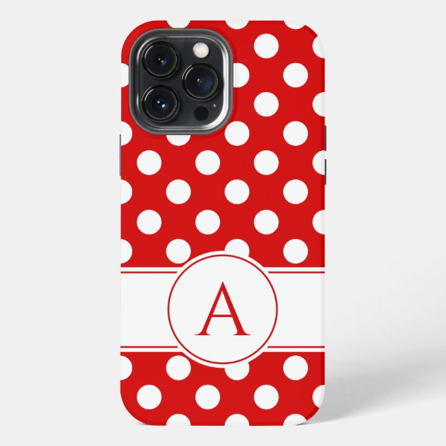 Coque iPhone Points rouges et blancs frappants Monogramme perso (Verso)