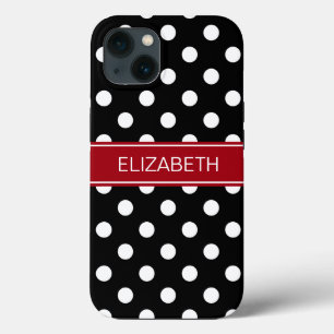 Etui iPhone 13 Pois blancs noirs #2 Nom de canneberge Monogramme