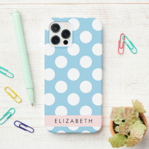 Coque iPhone 12 Pro Pois Bleus, Motif Polka Dot, Votre Nom