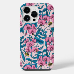 Coque Pour Pour iPhone 14 Pro Max Pois de senteur et bourdons, rose et bleu