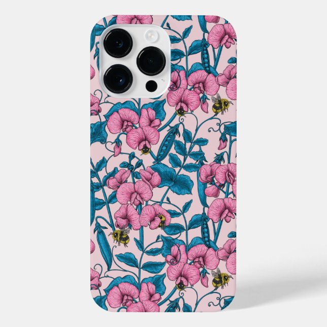 Coque iPhone Pois doux et bourdons, rose et bleu (Verso)