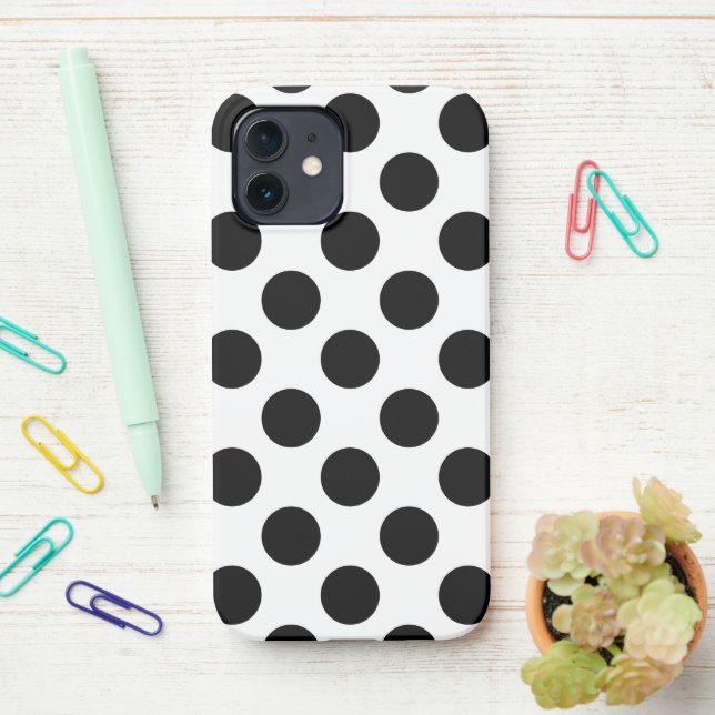 Coque iPhone Pois, Motif Polka Dot, noir et blanc (Sur le bureau)