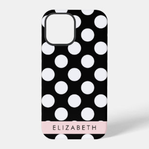 Coque iPhone 12 Pro Pois noirs et blancs, pointillés, Votre nom