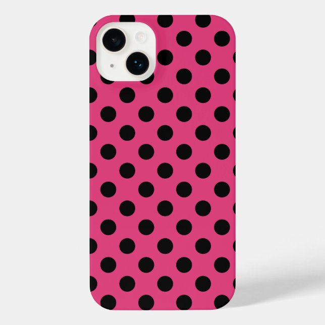 Coque iPhone Pois noirs sur fuchsia (Verso)
