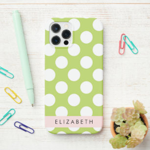 Coque iPhone 12 Pro Pois verts, Motif Pointe Polka, Votre Nom