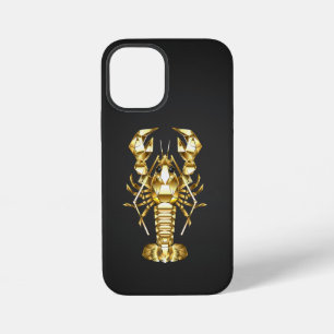 Coque iPhone 12 Mini Poisson à langouste polygonale dorée sur noir