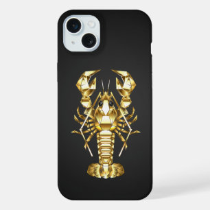 Coque iPhone 15 Plus Poisson à langouste polygonale dorée sur noir