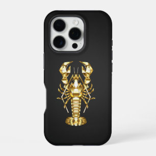 Coque iPhone 16 Pro Poisson à langouste polygonale dorée sur noir