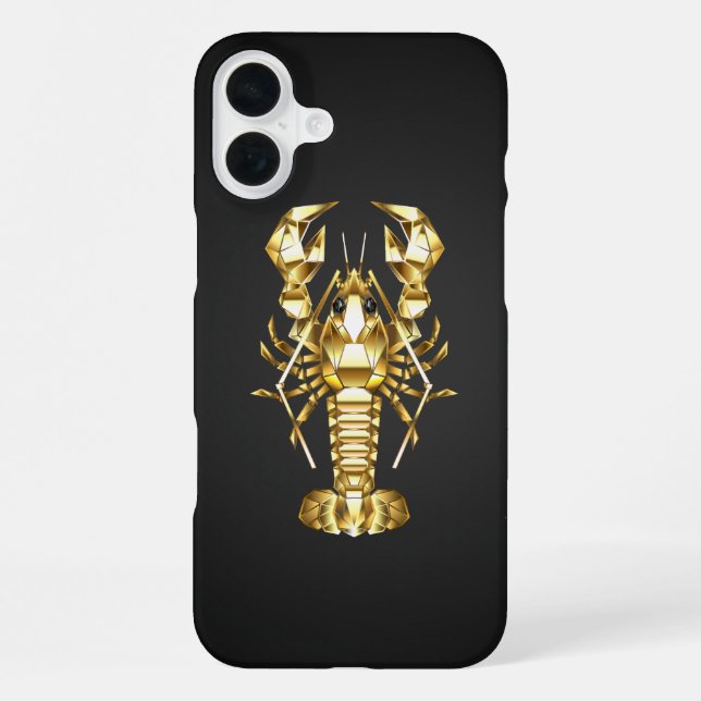 Coque iPhone Poisson à langouste polygonale dorée sur noir (Verso)