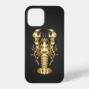 Coque iPhone 12 Pro Poisson à langouste polygonale dorée sur noir