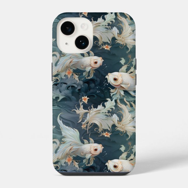 Coque iPhone Poisson Betta Bleu Blanc (Verso)