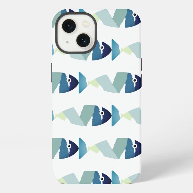 Coque iPhone Poisson bleu de natation abstrait (Verso)
