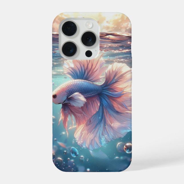 Coque iPhone Poisson combattant demi-lune perlé de style anime (Verso)