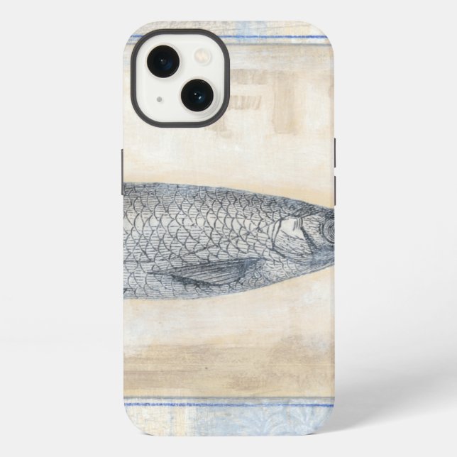 Coque iPhone Poisson gris sur fond beige (Verso)