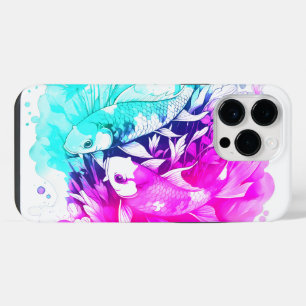 Coque Pour Pour iPhone 14 Pro Max Poisson Koi en rose et bleu