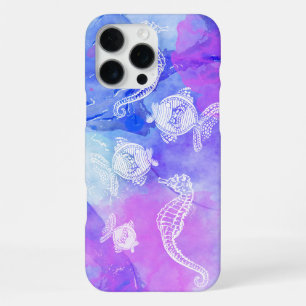 Coque iPhone 16 Pro Max Poissons hippocampes aquarelle tropicale vie marin