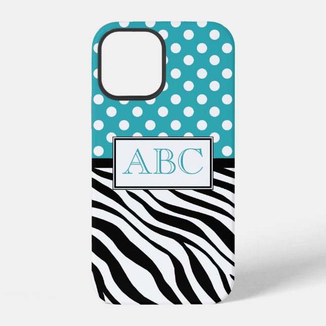 Coque iPhone Polka Dot Turquoise et Zebra Print (Verso)