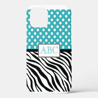 Coque iPhone 12 Polka Dot Turquoise et Zebra Print
