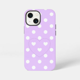 Etui iPhone 13 Mini Polka Dots et Cœurs 2 - Lavande - mignon féminin