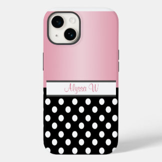 Coque Pour iPhone 14 Polka noire rose