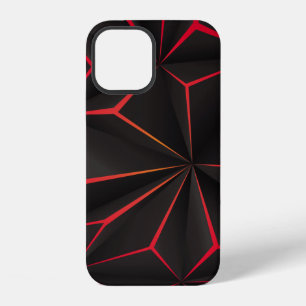Coque iPhone 12 Polygon noir abstrait lumière rouge technologie fu