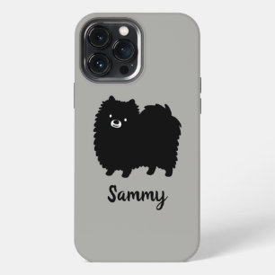Etui iPhone 13 Pro Max Pomeranian noir mignon chien de dessin animé perso