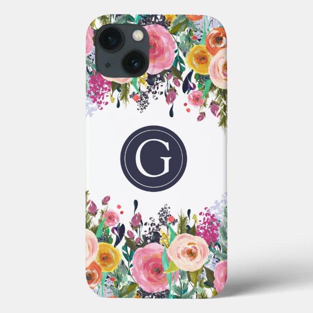 Coque iphone pomme Monogramme Floral Peint (Verso)