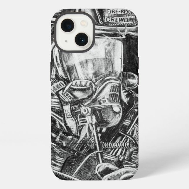 Coque iPhone Pompier - Courage - dessin au charbon (Verso)