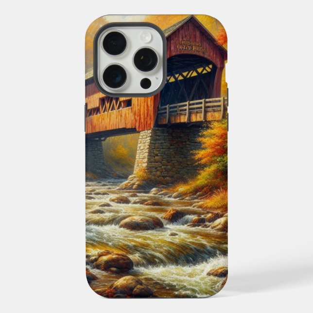 Coque iPhone pont couvert d'automne classique (Verso)