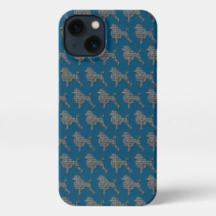 Etui iPhone 13 Poodé Chien Cute Silhouette Grille Bleu