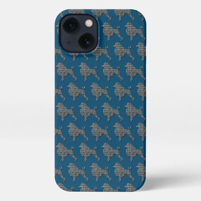 Coque iPhone Poodé Chien Cute Silhouette Grille Bleu (Verso)