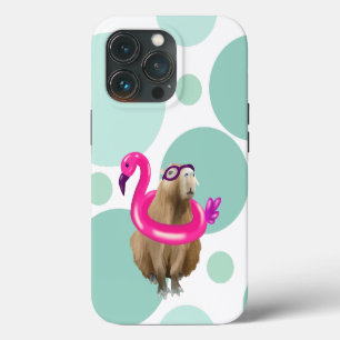 Etui iPhone 13 Pro Pool Party Cute Capybara Avec Flotte Flamant rose
