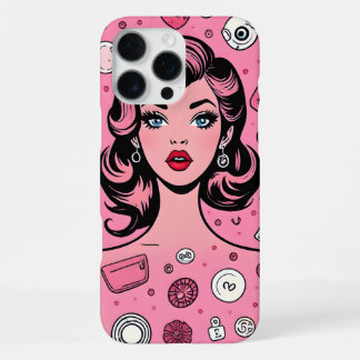 Coque iPhone 16 Pro Max Pop art fille coque rose coque design