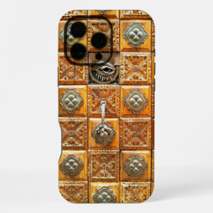 Coque iPhone 16 Pro Max Porte en bois sculpté orné plaqué de laiton Venise